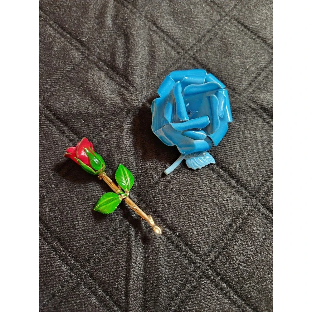 Vintage Enamel Flower Brooch Pin Lot of 2 Roses